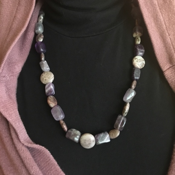 Banded Amethyst & Lavender Jasper Necklace - Picture 3 of 8